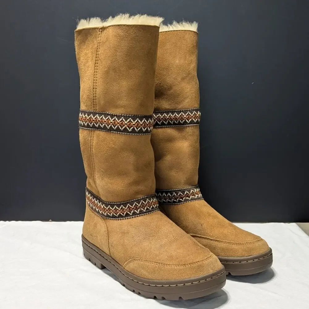 UGG Sundance Revival Shearling Boots Sheepskin Chestnut Tan Womens 7 Winter Cozy